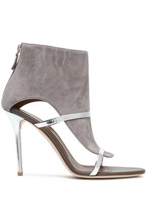 Miley 100 cutout metallic leather-trimmed suede sandals | MALONE SOULIERS | Sale up to 70% off | THE OUTNET