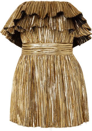 Strapless Plissé-lamé Mini Dress - Gold