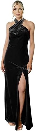 Amazon.com: QIAGE Women's One Shoulder Velvet Bridesmaid Dresses Sleeveless Formal Party Dress with Slit QA087 : Clothing, Shoes & Jewelry