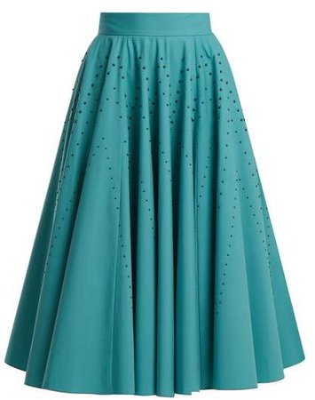 Studded A Line Cotton Poplin Skirt - Womens - Blue