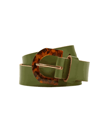 Khaki & Tortoiseshell Buckle Leather Belt | Oliver Bonas