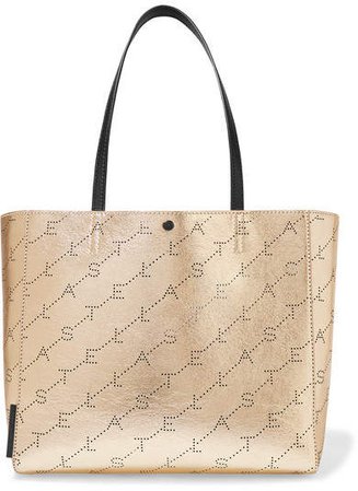 Net Sustain Perforated Metallic Faux Leather Tote - Gold