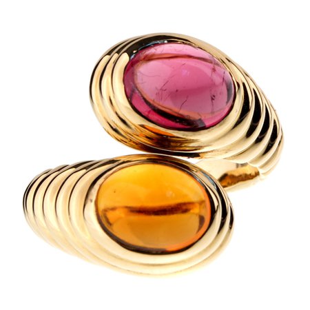 Bulgari Citrine Tourmaline Gold Bypass Ring | Opulent Jewelers