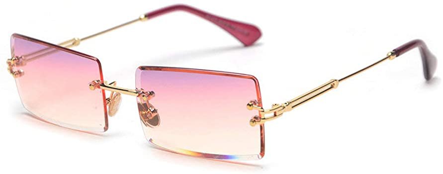 Amazon.com: mincl/Fashion Small Rectangle Sunglasses Women Ultralight Candy Color Rimless Ocean Sun Glasses (purple&pink): Clothing