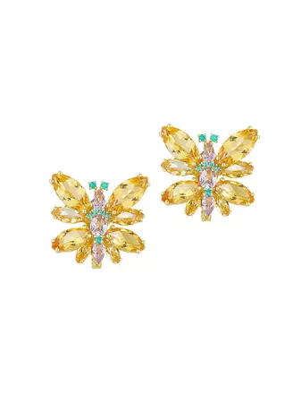Shop Dolce&Gabbana 18K Yellow Gold Mixed Gemstone Butterfly Earrings | Saks Fifth Avenue
