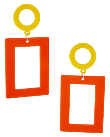 70s Yellow and Red Circle and Square Dangle Earrings