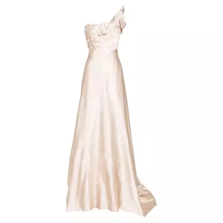 1940's Irene Lentz Haute Couture Strapless High-Low Cream Silk Gown For Sale at 1stDibs
