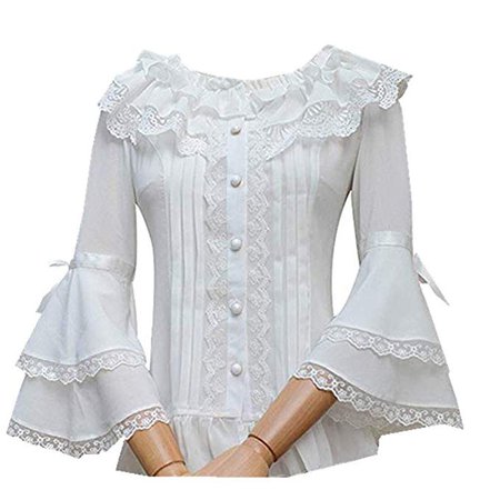 Smiling Angel Ruffle Retro Chiffon Victorian Lolita White Blouse at Amazon Women’s Clothing store