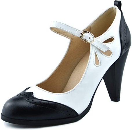 Amazon.com | Mekereke Womens Black Retro Mary Jane Oxford High Heels Pumps Shoes for Women Teardrop Cutout Round Toe Pierced Strappy Oxfords Mary Janes High-Heel Pump Shoe(8) | Pumps