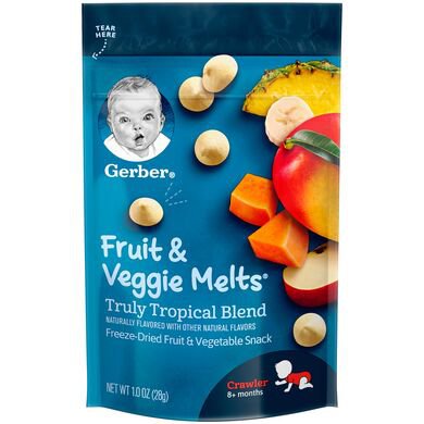 Gerber Fruit and Veggie Melts Freeze-Dried Fruit and Vegetable Snack, Truly Tropical Blend, 1 oz