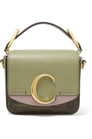 Chloé | Chloé C mini color-block lizard-effect leather shoulder bag | NET-A-PORTER.COM