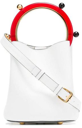 white and red Pannier beaded leather shoulder bag
