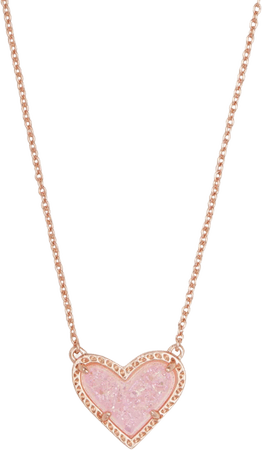 Ari Heart Rose Gold Pendant Necklace In Light Pink Drusy