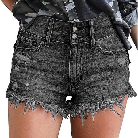 Generic Cut Off Denim Shorts For Women Frayed Distressed Jean Short Ripped Hot Shorts - Black - Walmart.com