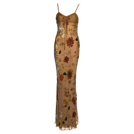 Christian Dior by John Galliano brown floral silk devoré maxi dress, ss 2006