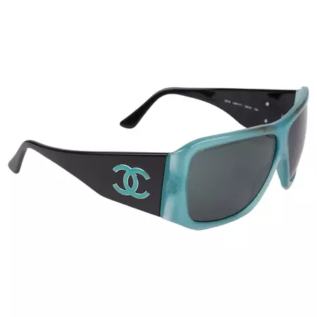 Chanel turquoise/black maxi logo sunglasses, mid 2000s For Sale at 1stDibs