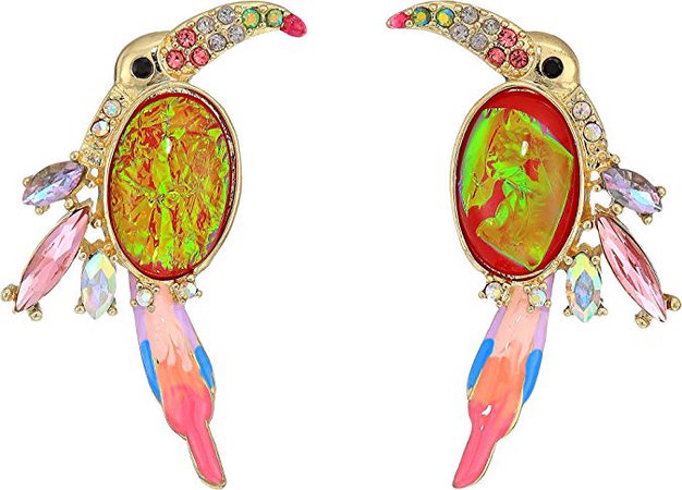Betsey Johnson Pink and Gold Toucan Button Earrings Pink One Size: Jewelry