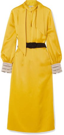 Belted Crepe De Chine Midi Dress - Yellow