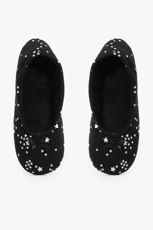 Star Print Soft Pump Slippers | Boohoo black