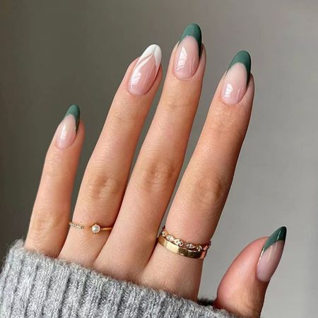 white acrylic nails short almond cool green – Google Sök