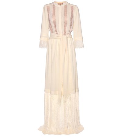Lace-trimmed silk dress