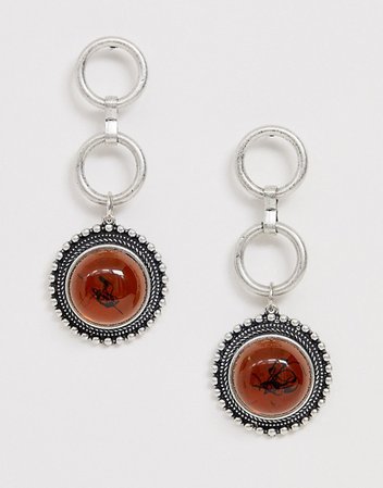 Sacred Hawk burnished silver statement drop earrings with amber stone | ASOS