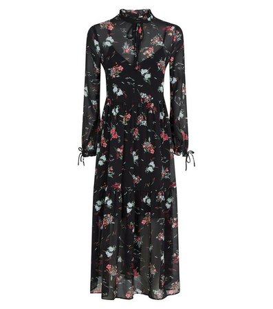 Black Floral Chiffon Maxi Dress | New Look