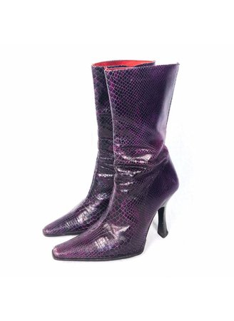 Y2k Purple faux snakeskin ankle calf boots