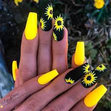 yellow nails coffin - Google Search
