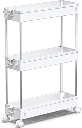 Amazon.com: SPACEKEEPER 3 Tier Slim Storage Cart Mobile Shelving Unit Organizer Slide Out Storage Rolling Utility Cart Tower Rack for Kitchen Bathroom Laundry Narrow Places, Plastic & Stainless Steel, White : Home & Kitchen