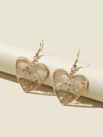 Flower Design Heart Charm Drop Earrings | SHEIN USA