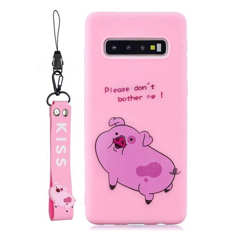 Pink Cute Pig Soft Kiss Candy Hand Strap Silicone Case for Samsung Galaxy S10 (6.1 inch) - Galaxy S10 Cases - Guuds