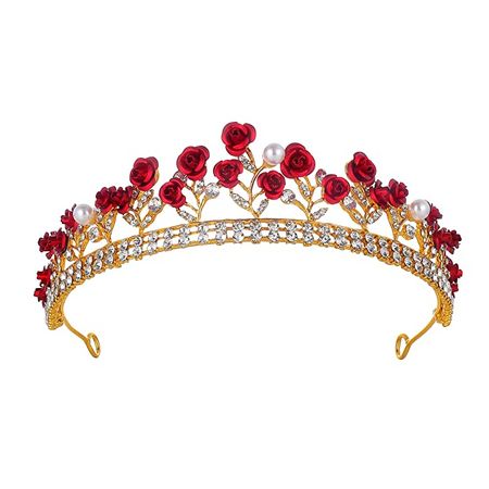 Amazon.com: KRDADELF Red Rose Tiaras for Women Gold, Crystal Pearl Birthday Princess Crown for Girls Rose Flower Fairy Accessories Headband for Queen Cosplay Wedding Party Prom Halloween : Clothing, Shoes & Jewelry