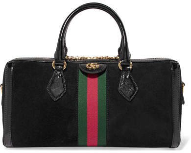 Ophidia Patent Leather-trimmed Suede Tote - Black