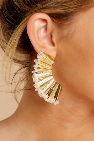 Elegant Gold Fan Earrings - Dangle Statement Earrings - Jewelry - $46 – Red Dress