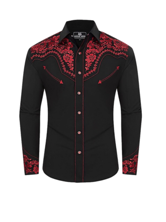 SALVAJE OESTE Embroidered Western Cowboy Shirts for Men Snap Button Long Sleeve Shirt with Western Cowboy Embroidery top