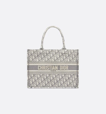 Small Gray Dior Book Tote with Dior Oblique Embroidery - Bags - Women's Fashion | DIOR