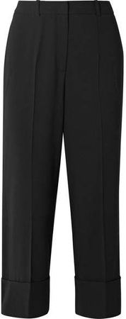 Cropped Wool Straight-leg Pants - Black