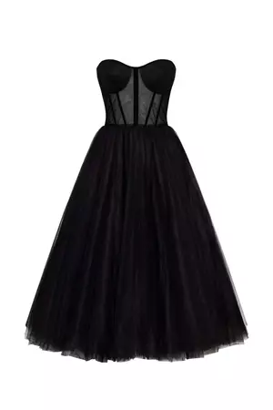 Black Strapless Puffy Midi Tulle Dress ➤➤ Milla Dresses - USA, Worldwide delivery
