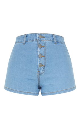 Light Blue Wash Button Through Denim Shorts | PrettyLittleThing USA