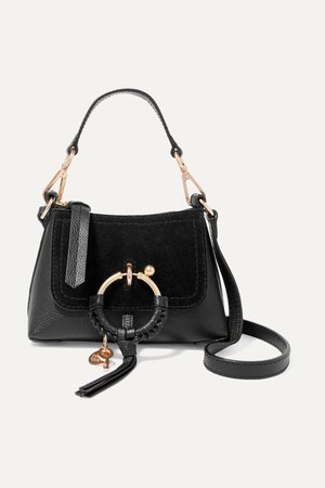 Black Joan mini suede-paneled textured-leather shoulder bag | See By Chloé | NET-A-PORTER