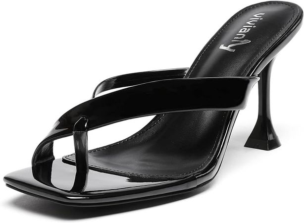 Amazon.com | vivianly Women's High Heeled Sandals Toe Ring Stiletto Cross Straps Stiletto Slip on Mule Heels Party Wedding Dress Shoes | Heeled Sandals