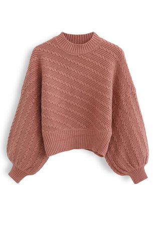 Batwing Sleeves Braid Knit Sweater in Coral - Retro, Indie and Unique Fashion