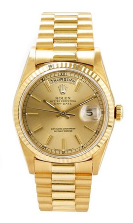 Rolex Men's President Yellow Gold Fluted Champagne Index Dial