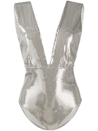 Silver In The Mood For Love Plunge Sequin One Piece | Farfetch.com