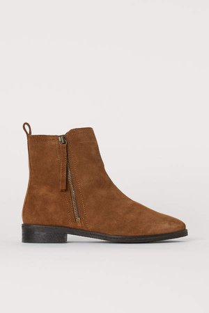 Warm-lined Suede Boots - Beige