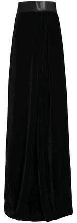 Leather-trimmed Velvet Maxi Skirt