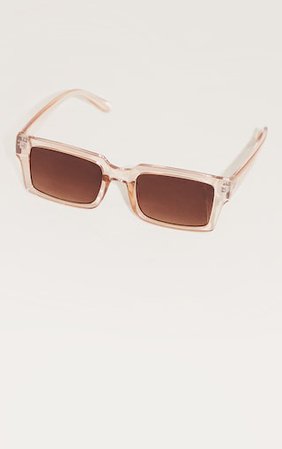 Brown Rectangular Sqaure Frame Sunglasses | PrettyLittleThing USA