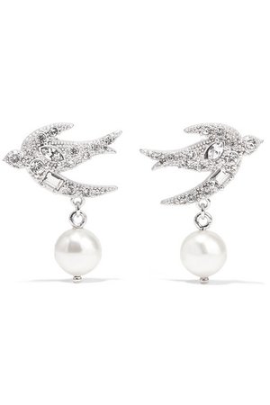 Miu Miu | Silver-tone, crystal and faux pearl earrings | NET-A-PORTER.COM