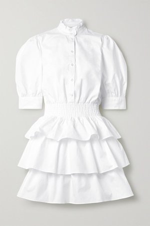 MICHAEL Michael Kors | Tiered shirred cotton-poplin mini dress | NET-A-PORTER.COM